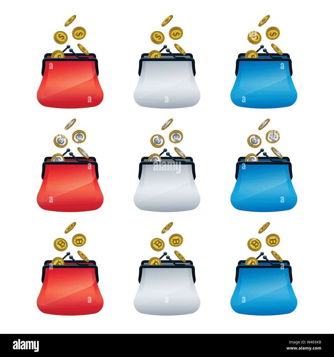 Bunte Mappen mit Münzen. Finanzielle Vector Icons. Stock Vektor