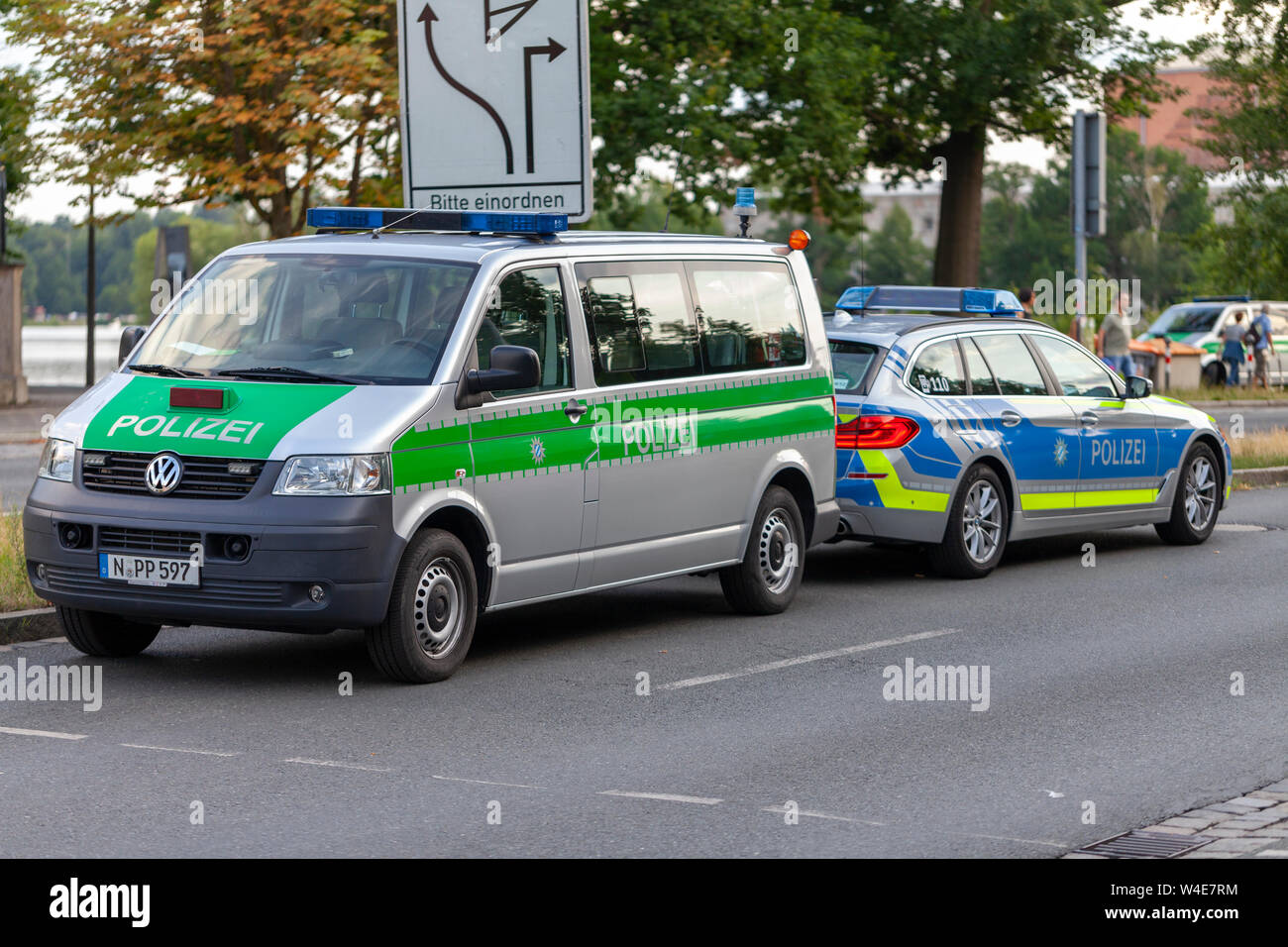 Nürnberg/Deutschland - vom 22. Juli 2019: Polizei Auto von der deutschen  Polizei steht auf einer Straße. Polizei ist das deutsche Wort für Polizei  Stockfotografie - Alamy