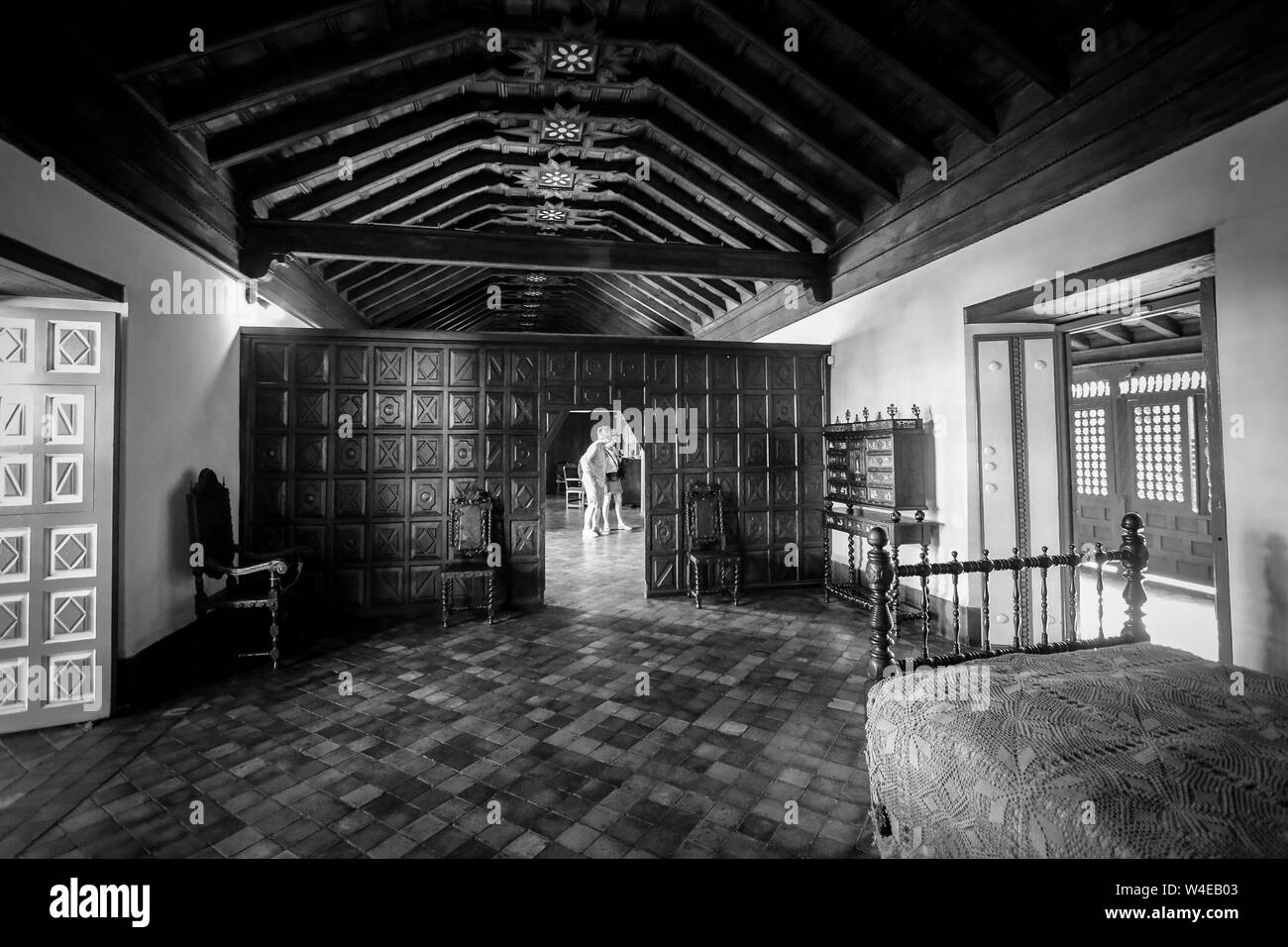 Schlafzimmer des Hauses von Diego Velazquez in Santiago de Cuba Stockfoto