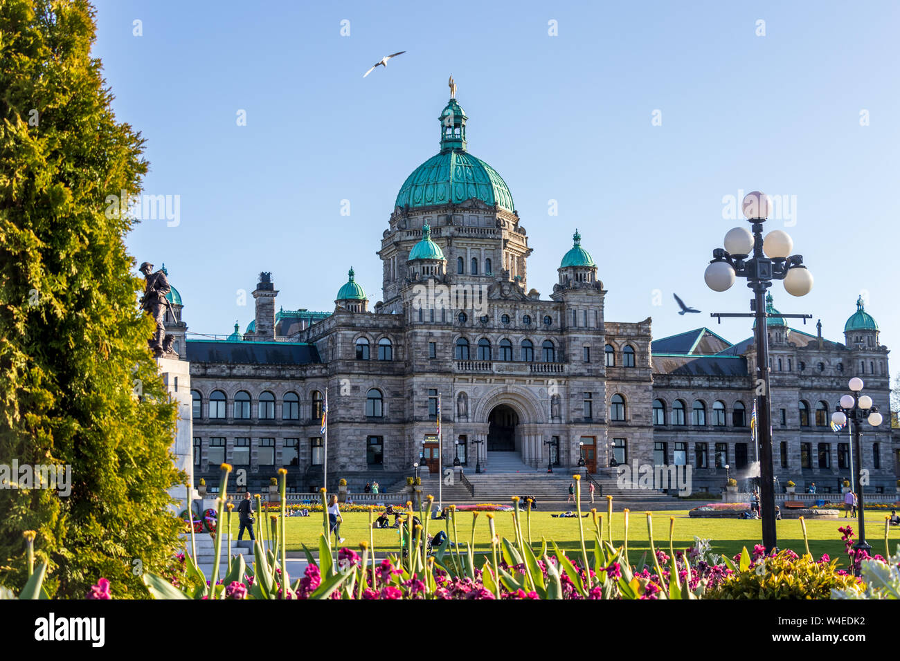 Die Gesetzgebende Versammlung von British Columbia Gebäude an einem klaren, sonnigen Tag. Stockfoto