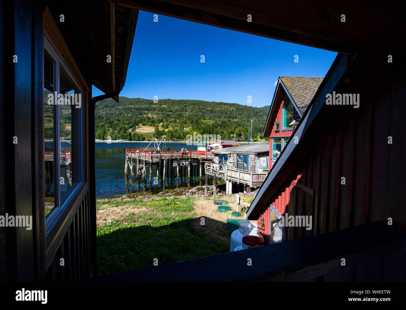 Pier im Fulford Hafen - Salt Spring Island, British Columbia, Kanada Stockfoto