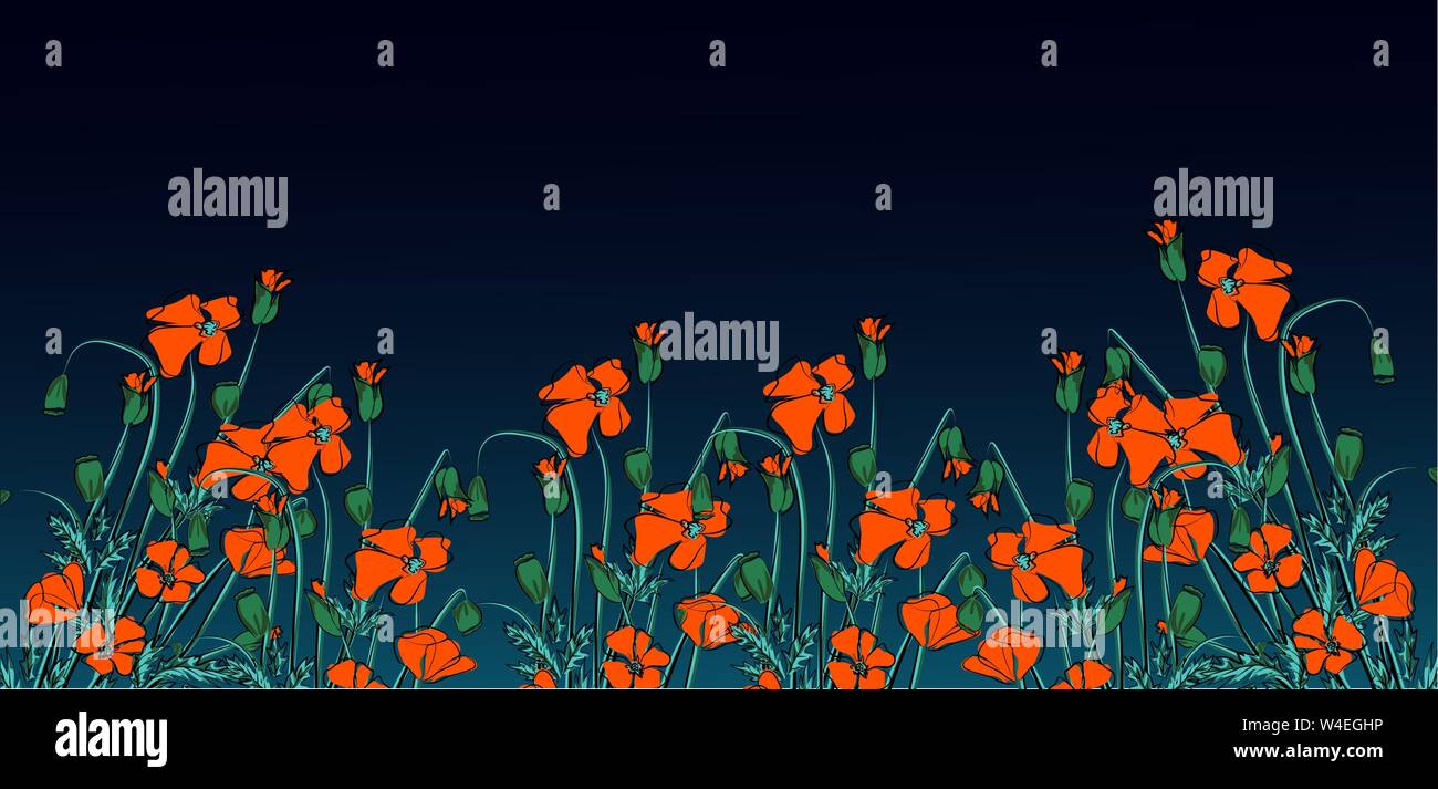 Landschaft mit Gras und Mohn, Vektor, Abbildung Stock Vektor