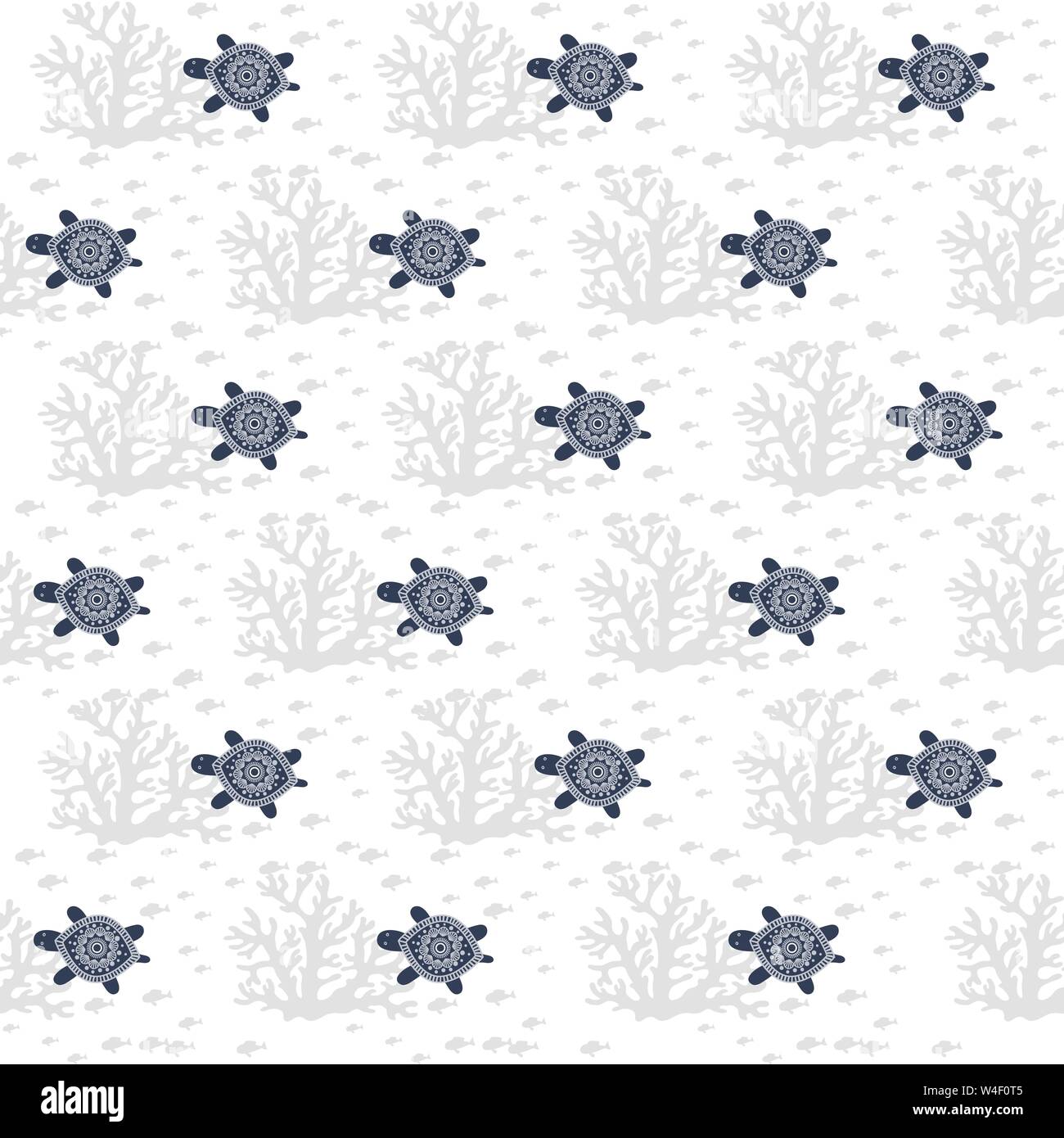 Schildkröten nahtlose Vektor Muster. Cute marine Muster für Baby Kleidung, Stoffe, Textil, Verpackung Papier. Cartoon Tiere Vector Illustration Stock Vektor