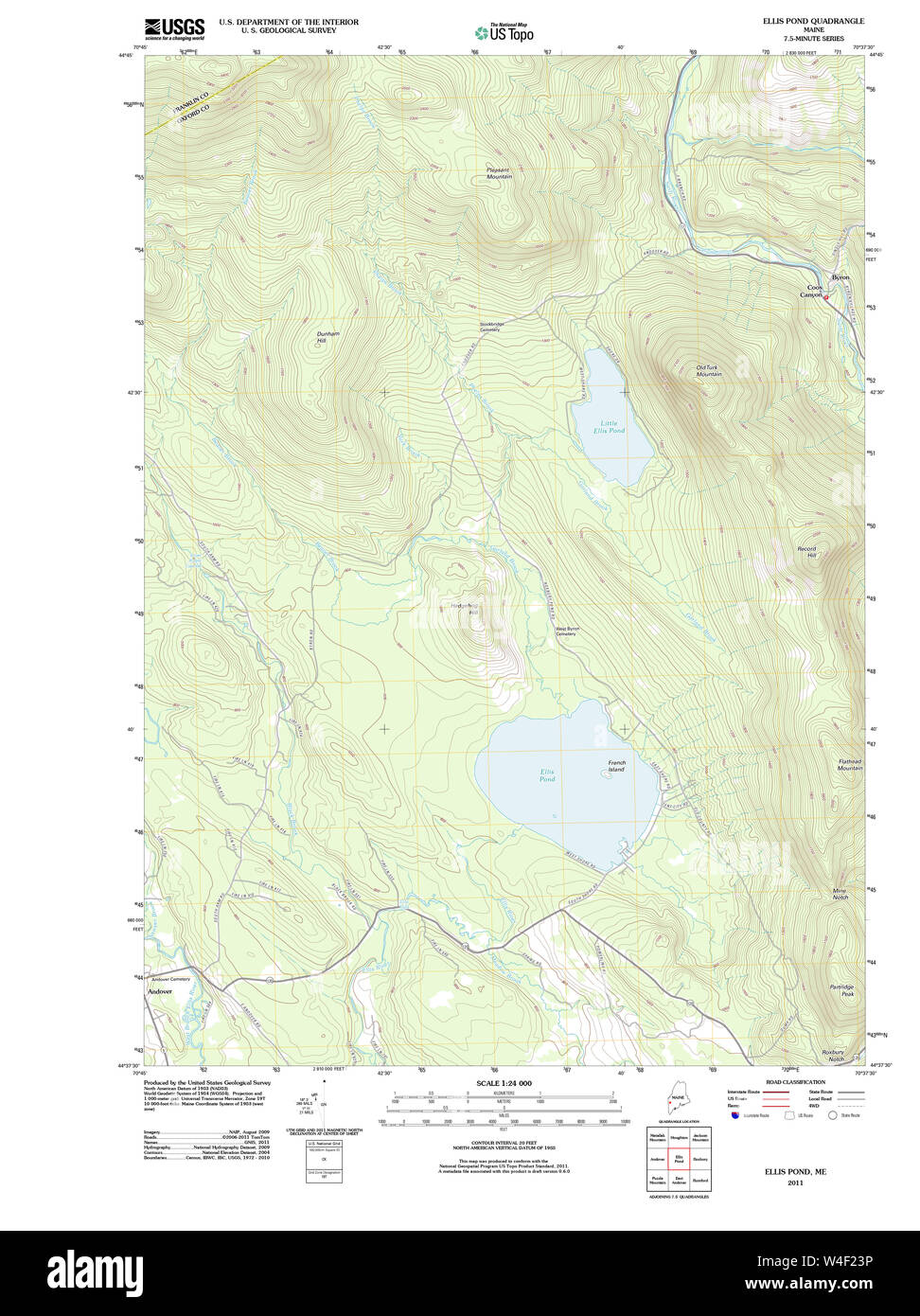 Maine USGS Historische Karte Ellis Teich 20110829 TM Wiederherstellung Stockfoto