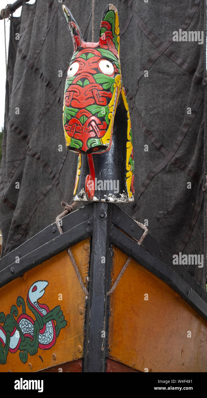 Bug der Replica Viking Schiff in Heysham Festival, Großbritannien Stockfoto