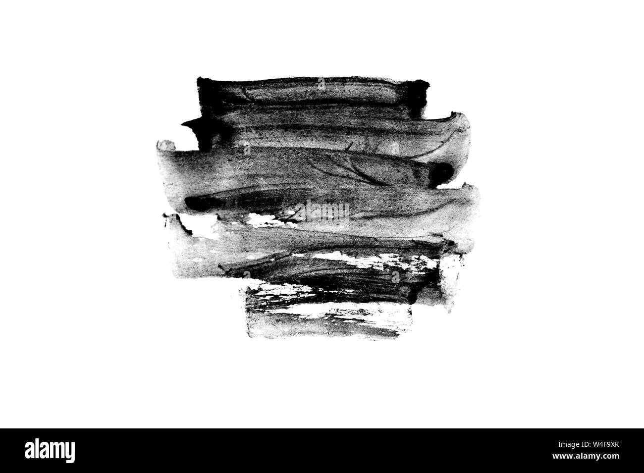 Schwarz abstrakte Pinselstriche und Spritzern von Farbe auf Papier. Grunge kunst Kalligraphie Hintergrund Stockfoto