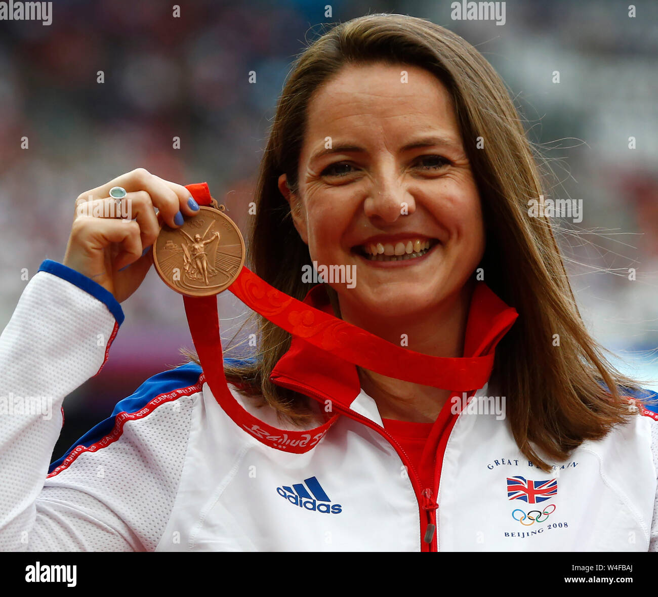 LONDON, ENGLAND. Juli 20: Goldie Sayers mit ihrer Bronzemedaille von den Olympischen Spiele 2008 in Peking, nachdem sie während des Tages eine der Muller Annive aktualisiert Stockfoto