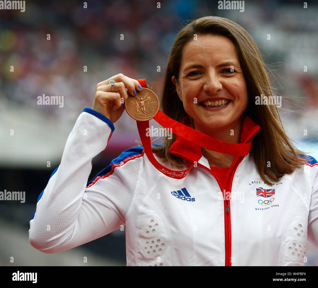 LONDON, ENGLAND. Juli 20: Goldie Sayers mit ihrer Bronzemedaille von den Olympischen Spiele 2008 in Peking, nachdem sie während des Tages eine der Muller Annive aktualisiert Stockfoto