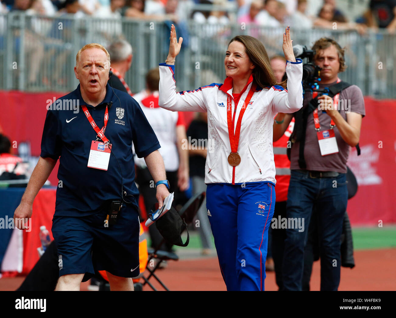 LONDON, ENGLAND. Juli 20: Goldie Sayers mit ihrer Bronzemedaille von den Olympischen Spiele 2008 in Peking, nachdem sie während des Tages eine der Muller Annive aktualisiert Stockfoto