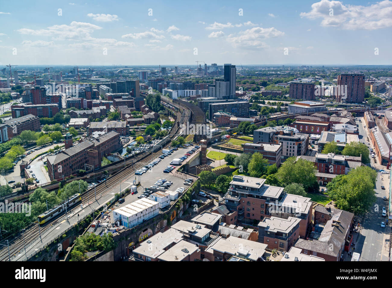 Das Castlefield Bereich aus der Cloud 23 bar in der Beetham Tower, Manchester, England, UK. Stockfoto