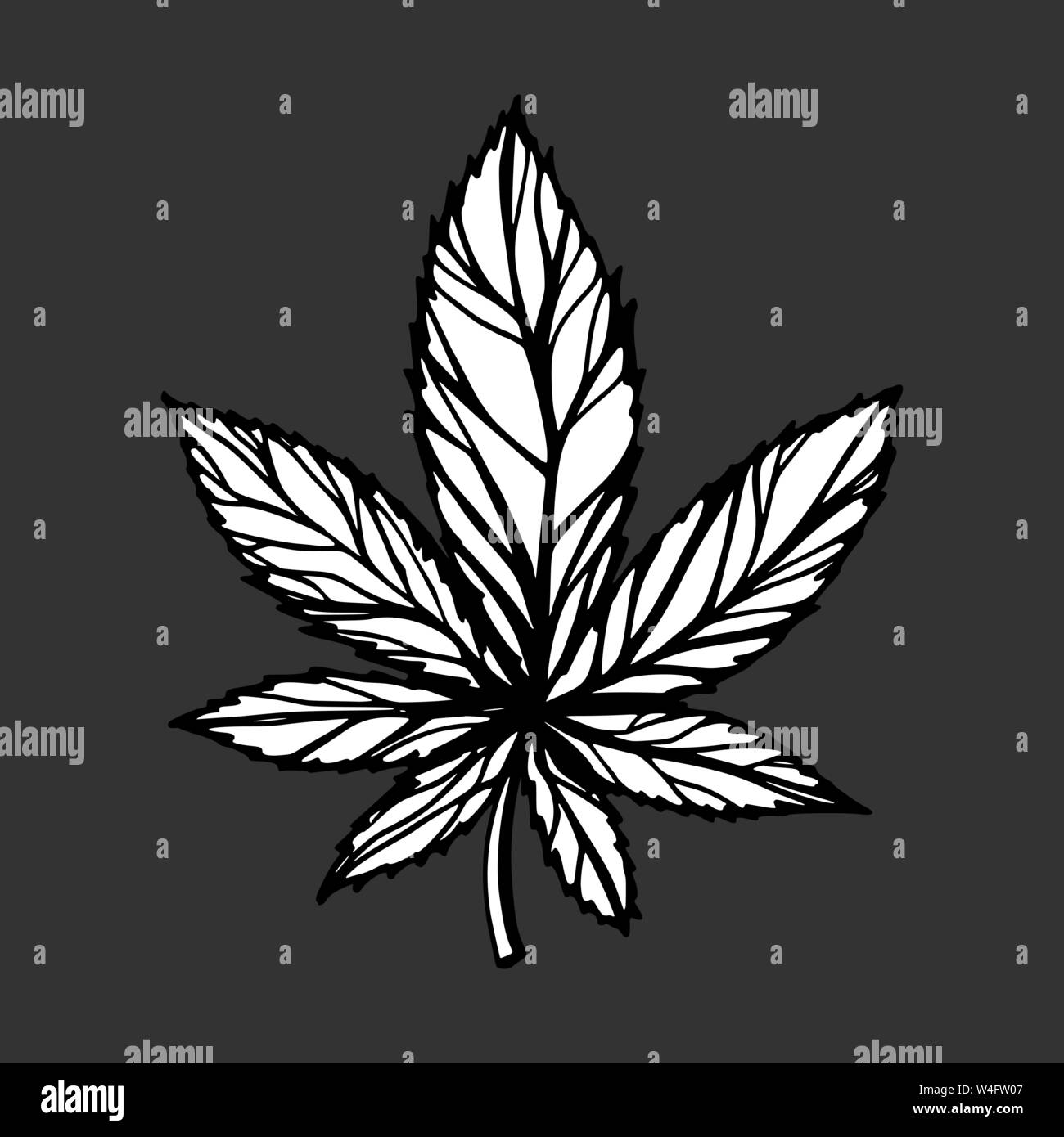 Single Cannabis Leaf. Hand gezeichnete Skizze Artwork Stock Vektor