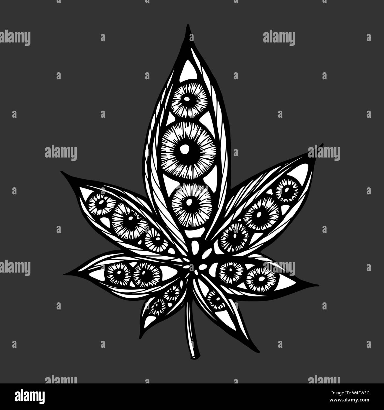 Single Cannabis Leaf. Hand gezeichnete Skizze Artwork Stock Vektor