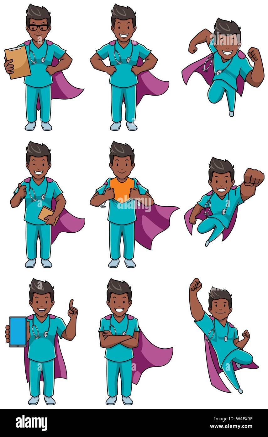 Super Krankenschwester indischen Männlichen eingestellt Stock Vektor