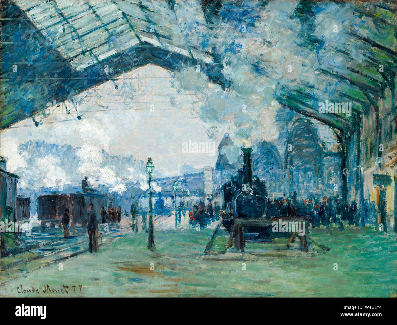 Claude Monet, Ankunft des Normandie-Zuges, Gare Saint-Lazare, impressionistische Malerei, 1877 Stockfoto