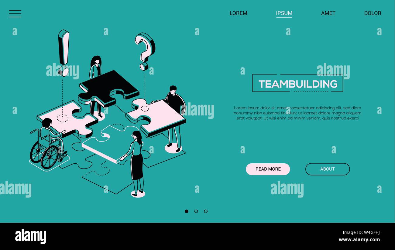 Teambuilding - Line Design Stil isometrische Web Banner Stock Vektor