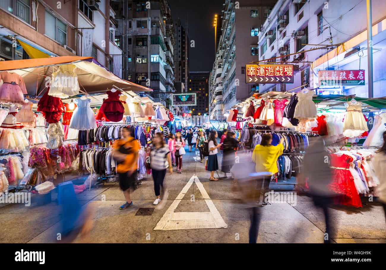 Mong Kok Straße Markt bei Nacht, Hongkong, China Stockfoto