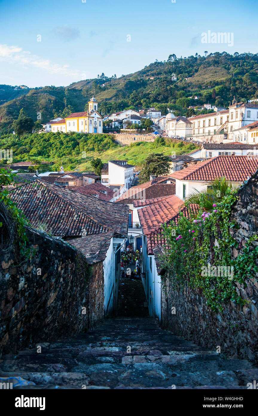 Ansicht der Kolonialstadt Ouro Preto, Minas Gerais, Brasilien Stockfoto