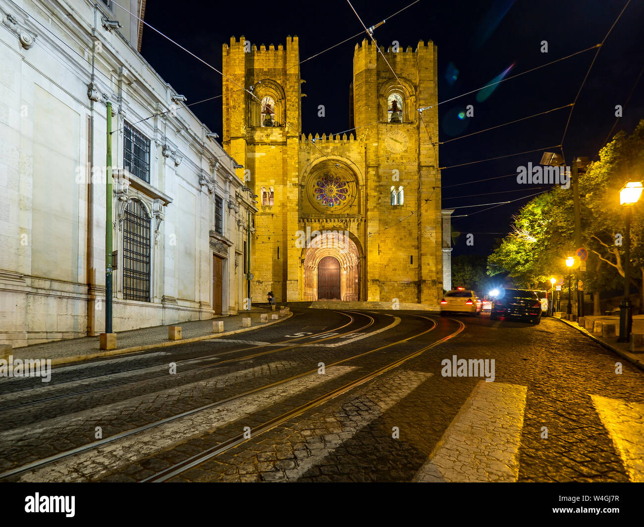 Patriarchalische Dom bei Nacht, Lissabon, Portugal Stockfoto