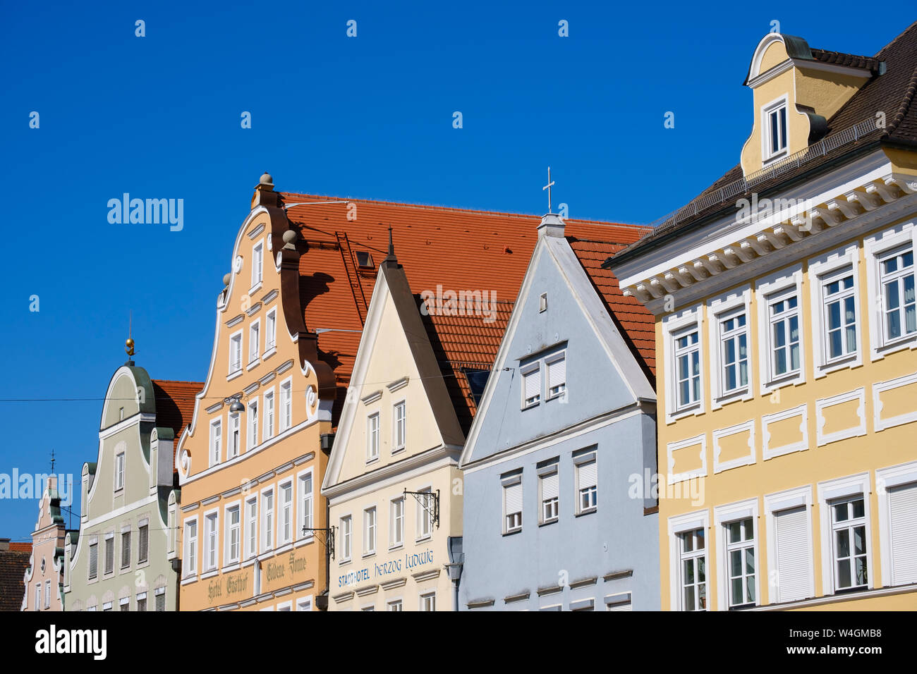 Reihe von Häusern, Altstadt, Landshut, Bayern, Deutschland Stockfoto