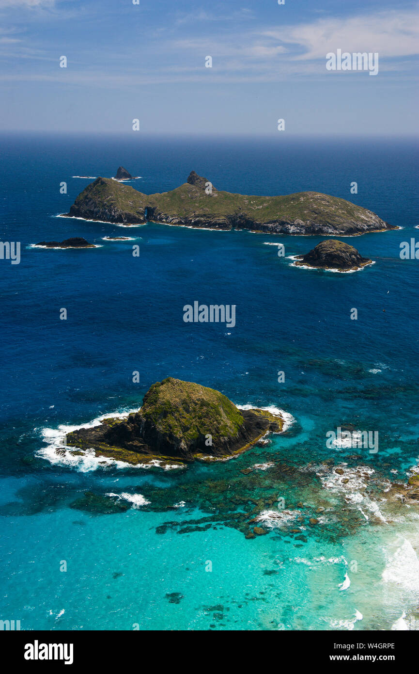 Blick von Malabar Hill auf einige kleine Inselchen auf Lord Howe Island, New South Wales, Australien Stockfoto