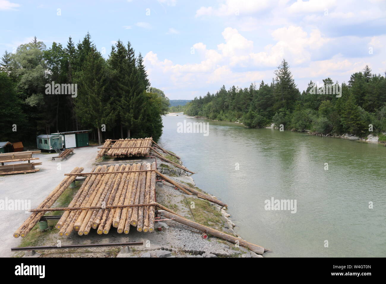 Floßlänge Wolfratshausen Pupplinger Au Stockfoto