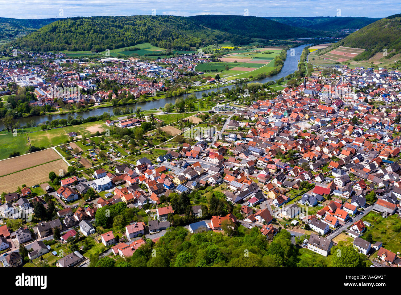 Anzeigen von Kleinheubach und Grossheubach, Bayern, Deutschland Stockfoto