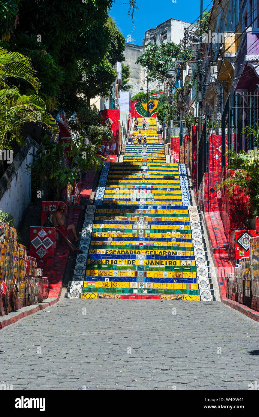Selaron escadaria Schritte, Lapa, Rio de Janeiro, Brasilien Stockfoto
