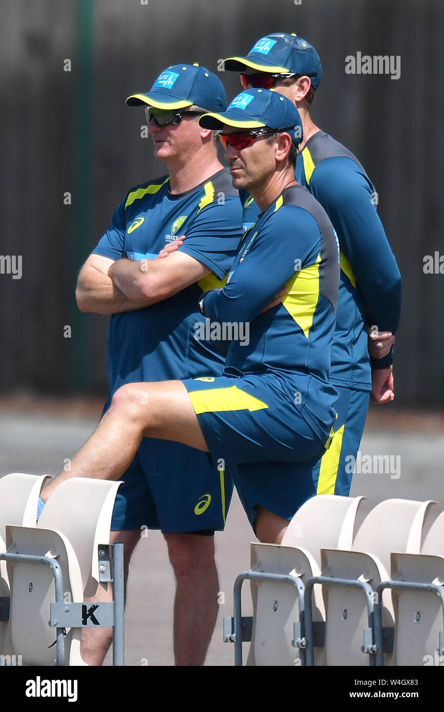 Australiens coach Justin Langer sieht bei Tag 1 der Tour auf der Ageas Schüssel, Southampton. Stockfoto