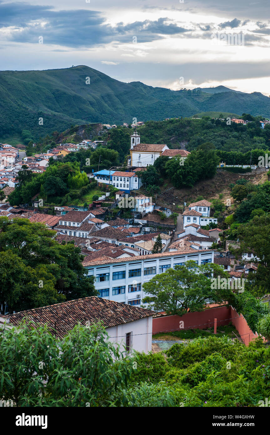 Ansicht der Kolonialstadt Ouro Preto, Minas Gerais, Brasilien Stockfoto