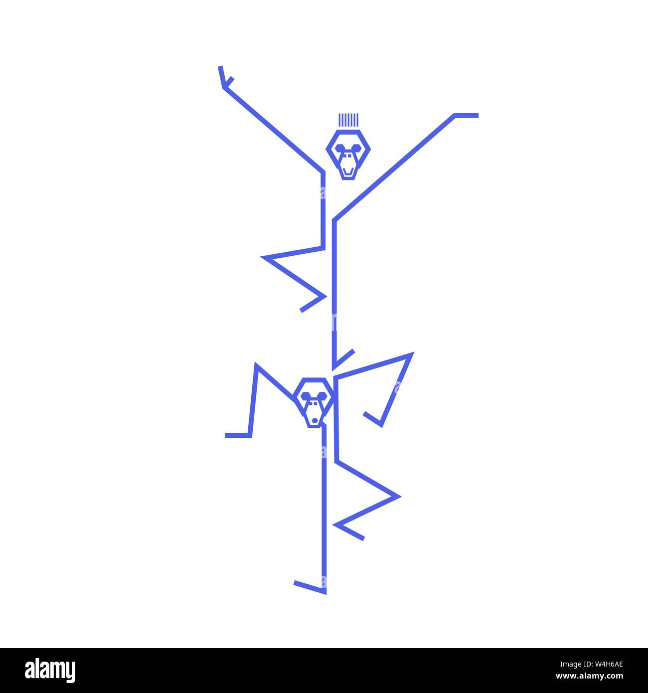 Monkey Akrobaten, spielen lustige Tricks ballancing auf sholders Stock Vektor