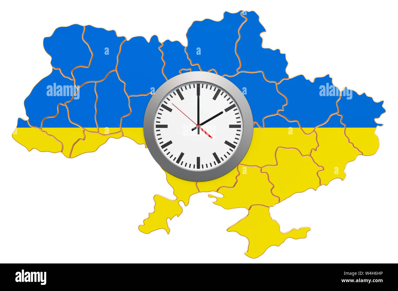 Zeitzone in der Ukraine Konzept. 3D-Rendering auf weißem Hintergrund Stockfoto