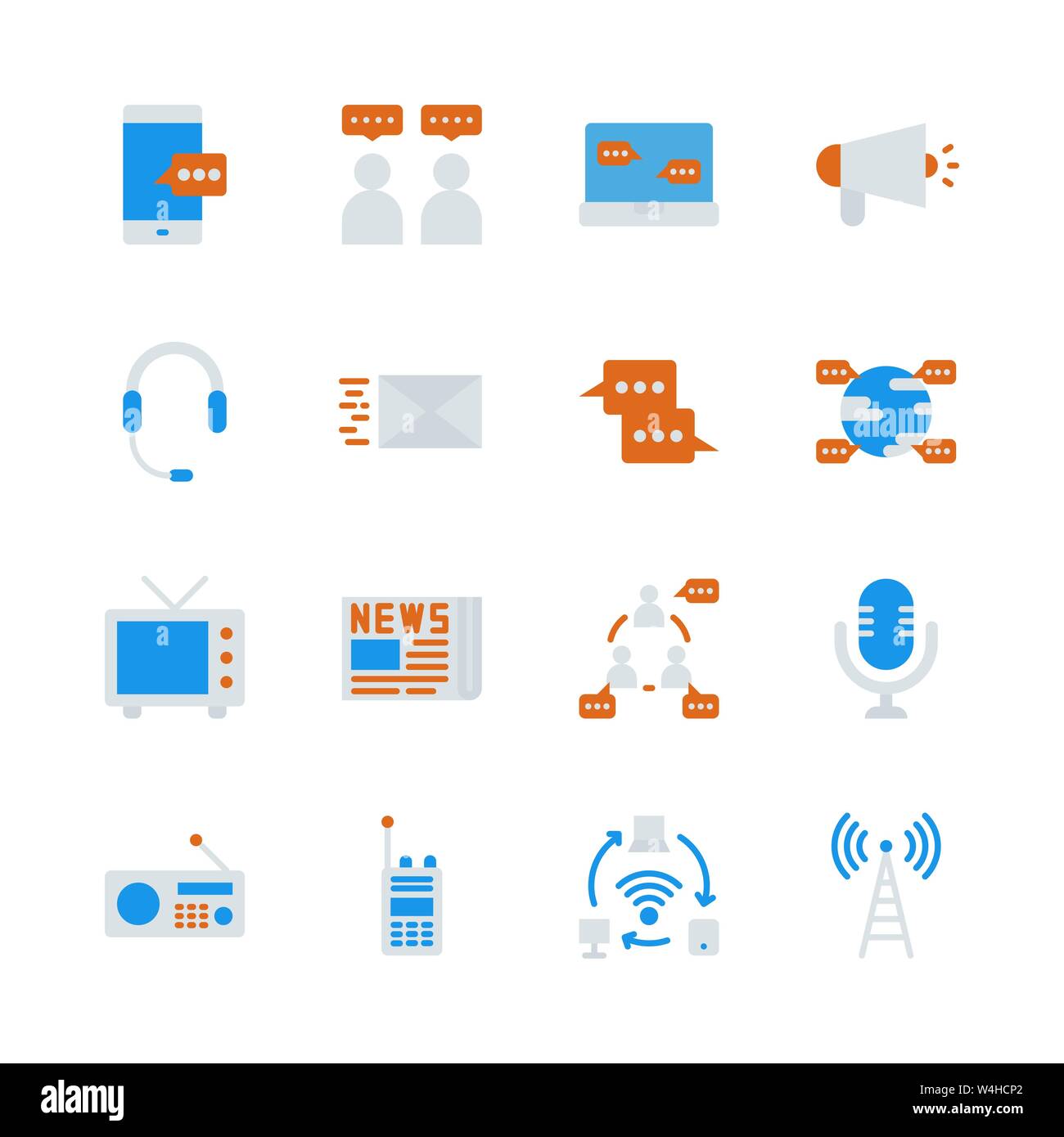 Kommunikation Gerät in flachen Icon Set. Vector Illustration Stock Vektor