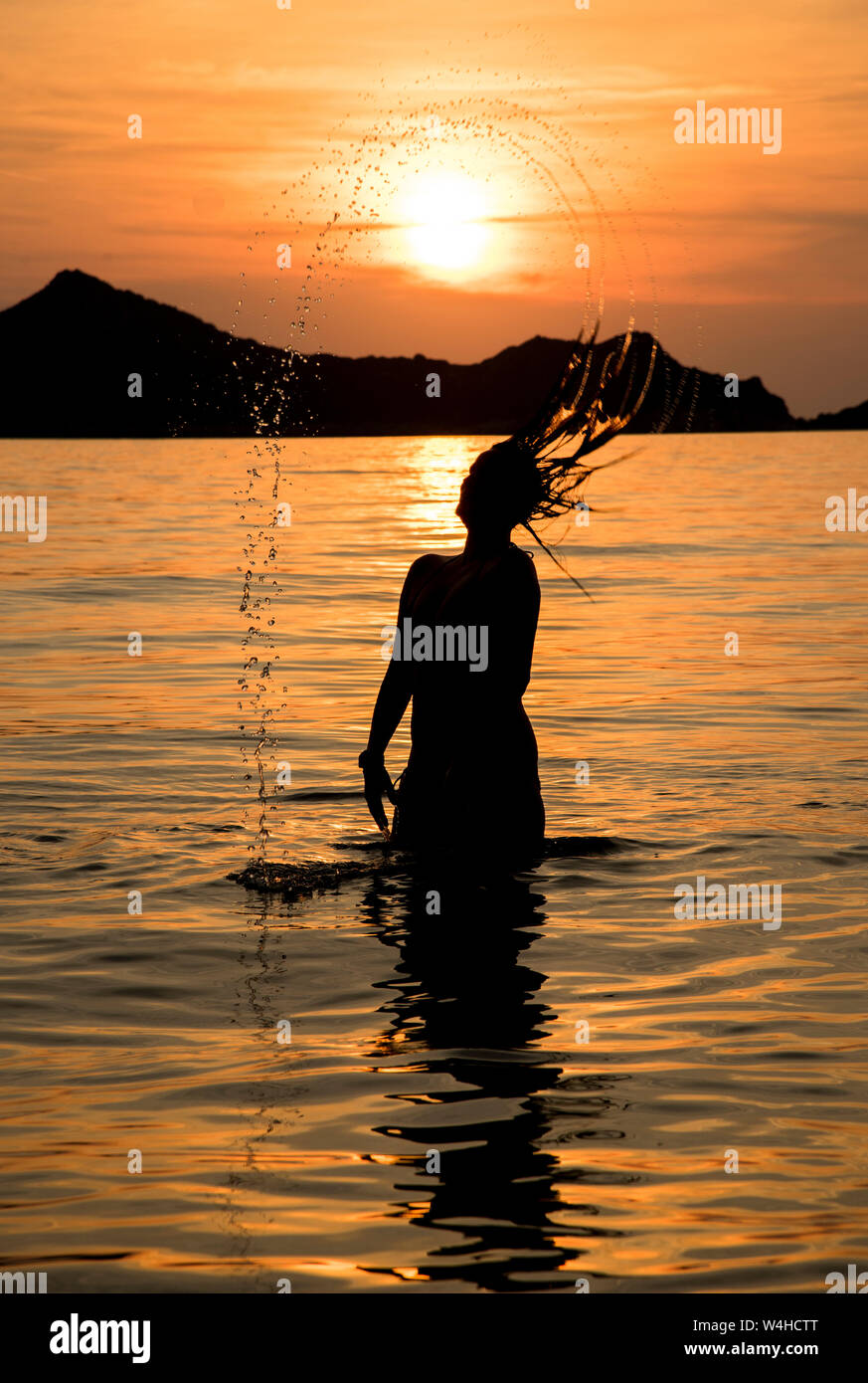 Strand Sonnenuntergang während einer Hitzewelle. Korfu, Griechenland Stockfoto