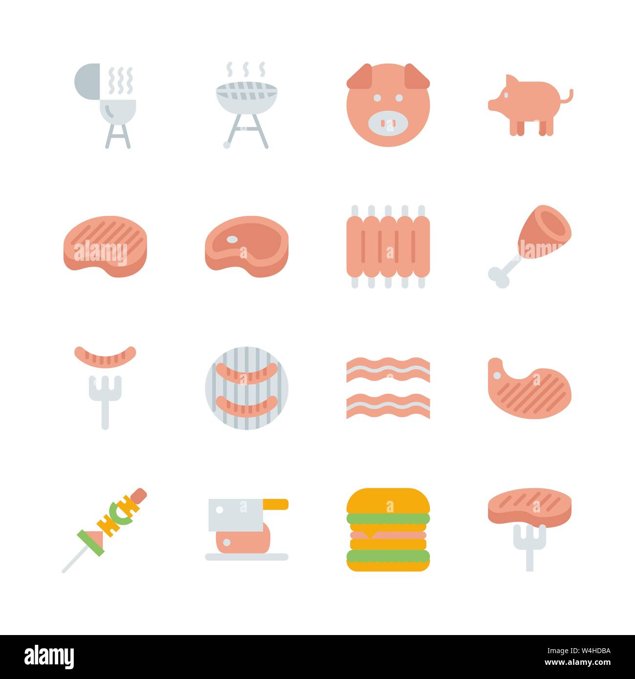 Schweinefleisch in flachen Icon Set. Vector Illustration Stock Vektor