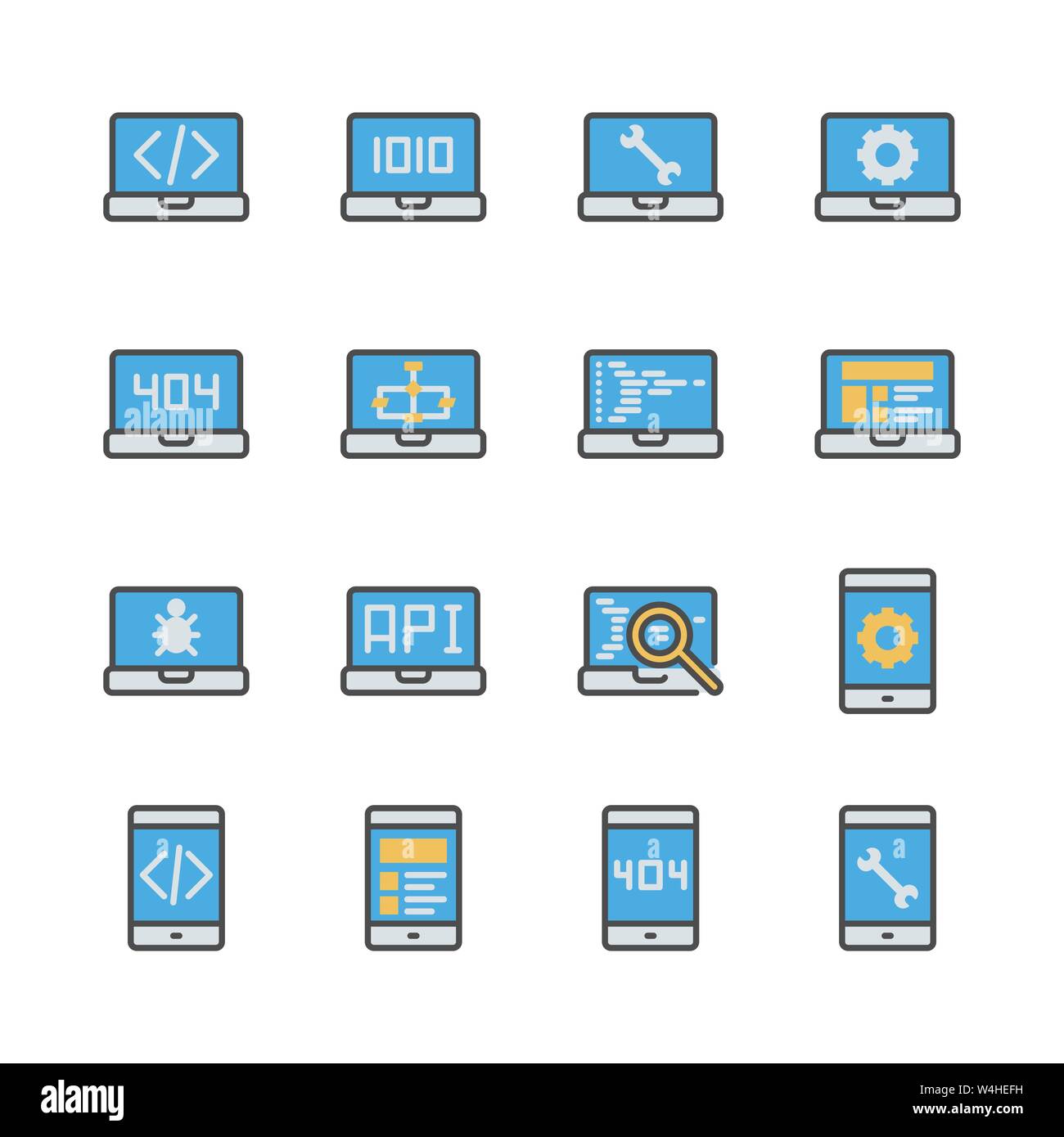 Programmierung und Kodierung in colorline Icon Set. Vector Illustration Stock Vektor