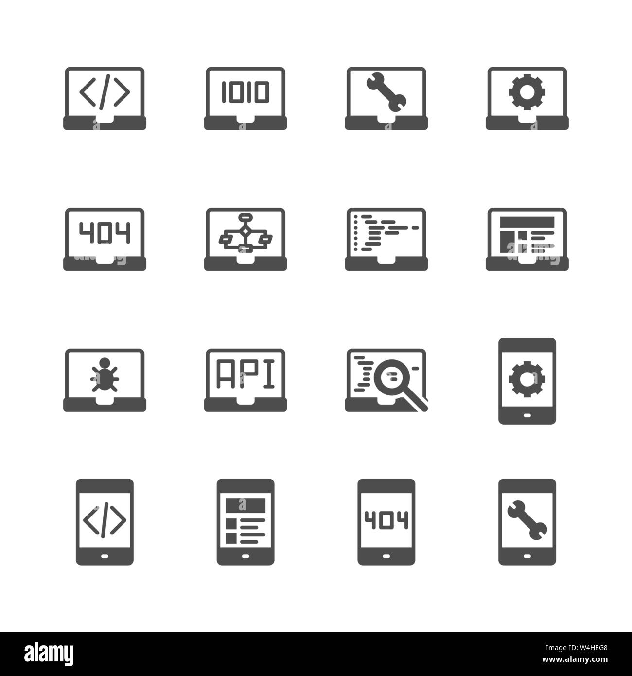 Programmierung und Kodierung in Glyph Icon Set. Vector Illustration Stock Vektor