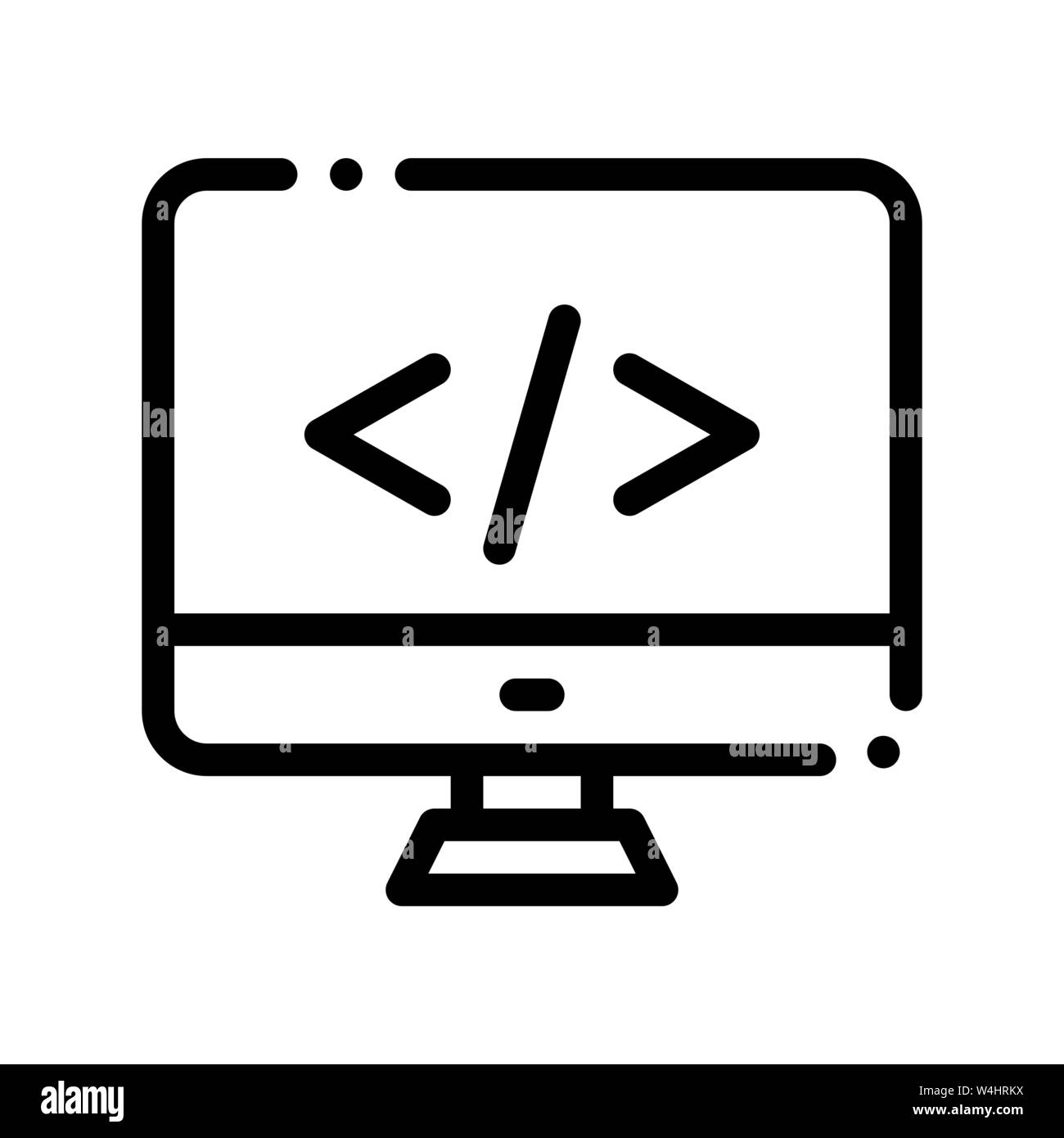 Codierung Computer Monitor Vektor dünne Linie Symbol Stock Vektor
