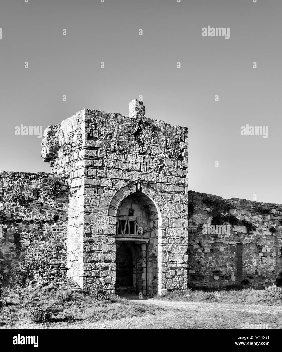 Blick auf die Venezianische Festung Methoni auf dem Peloponnes, Messenien, Griechenland. Das Schloss von Methoni wurde von den Venezianern nach 1209 gebaut. Stockfoto