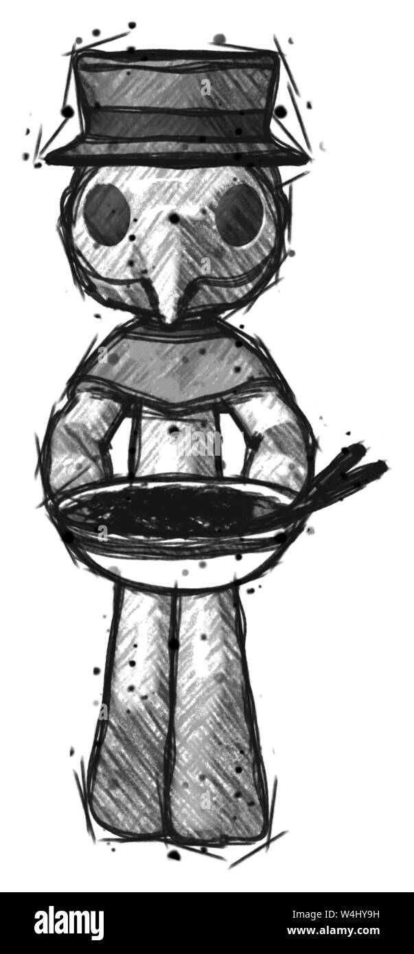 Skizze Arzt Mann serviert oder Nudeln Pest. Stockfoto