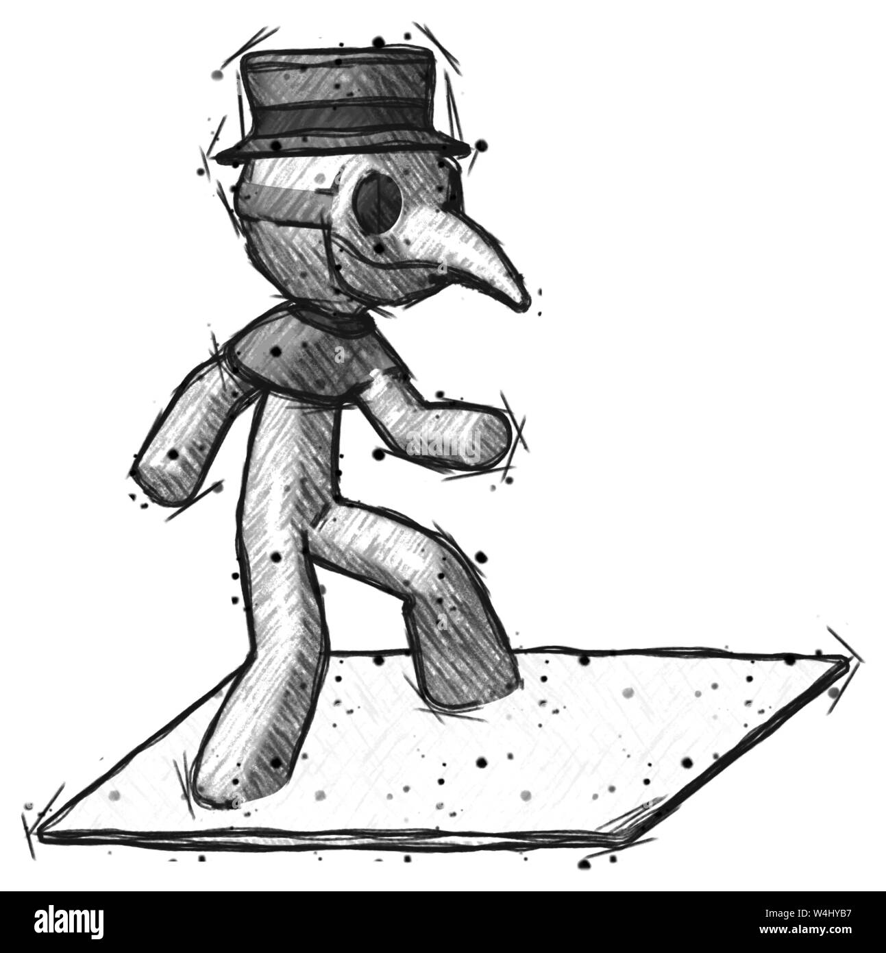 Skizze Pest Arzt Mann auf Porto Umschlag surfen. Stockfoto