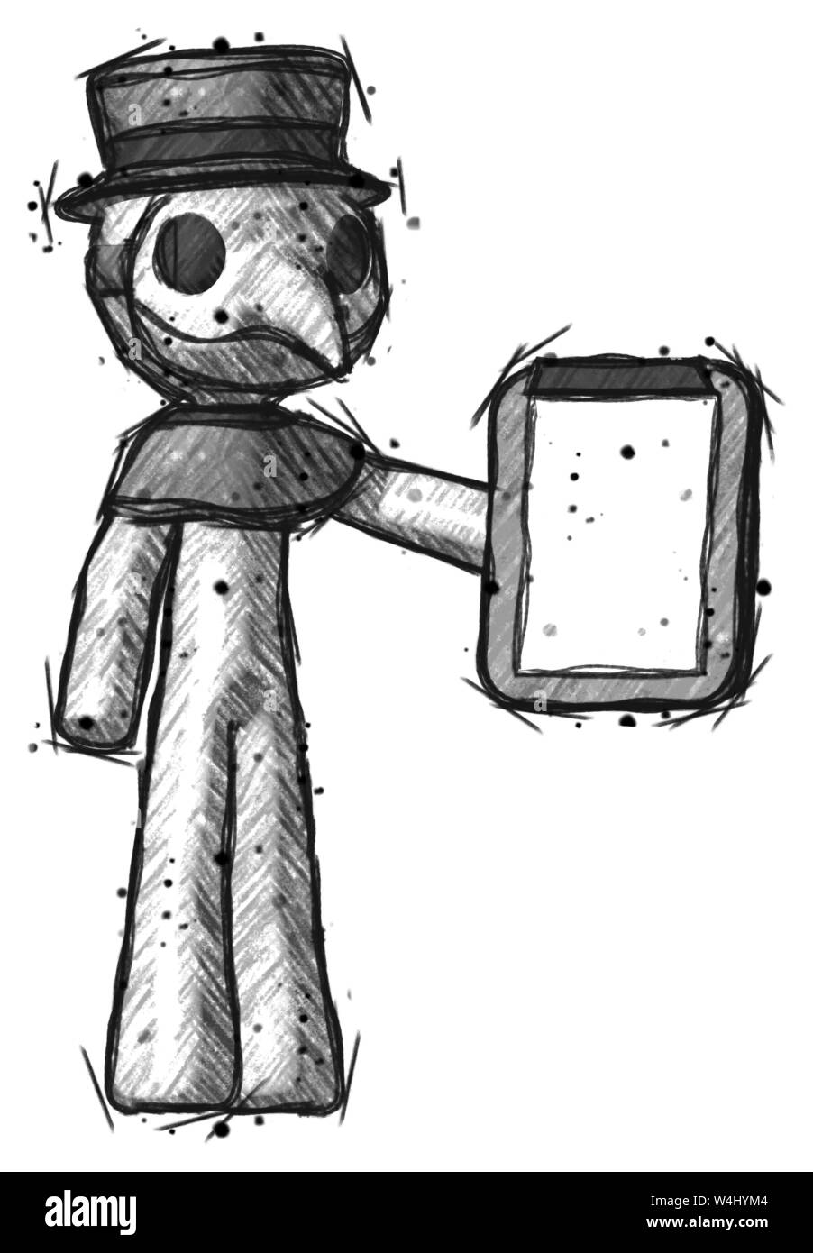 Skizze Arzt Mann mit Zwischenablage viewer Pest. Stockfoto