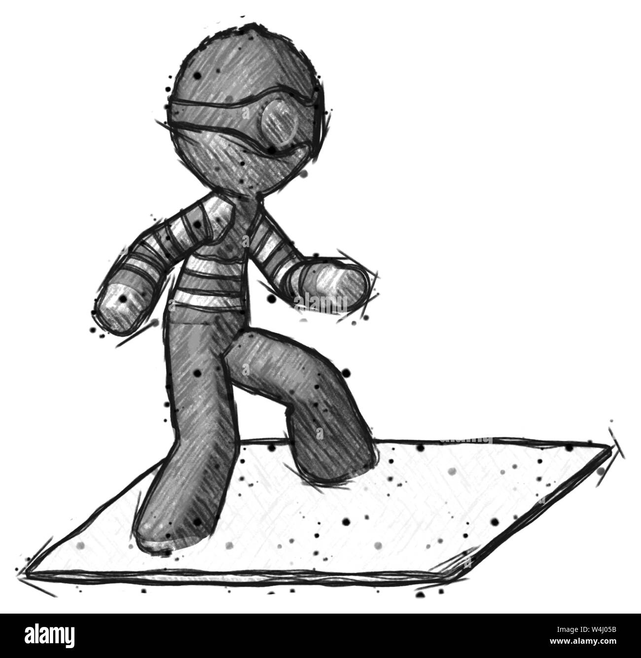 Skizze Dieb Mann auf Porto Umschlag surfen. Stockfoto