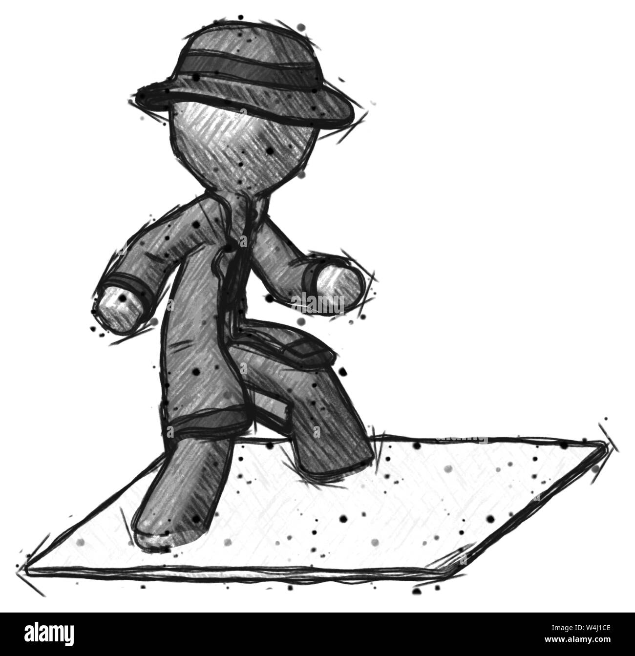 Skizze Detektiv Mann auf Porto Umschlag surfen. Stockfoto