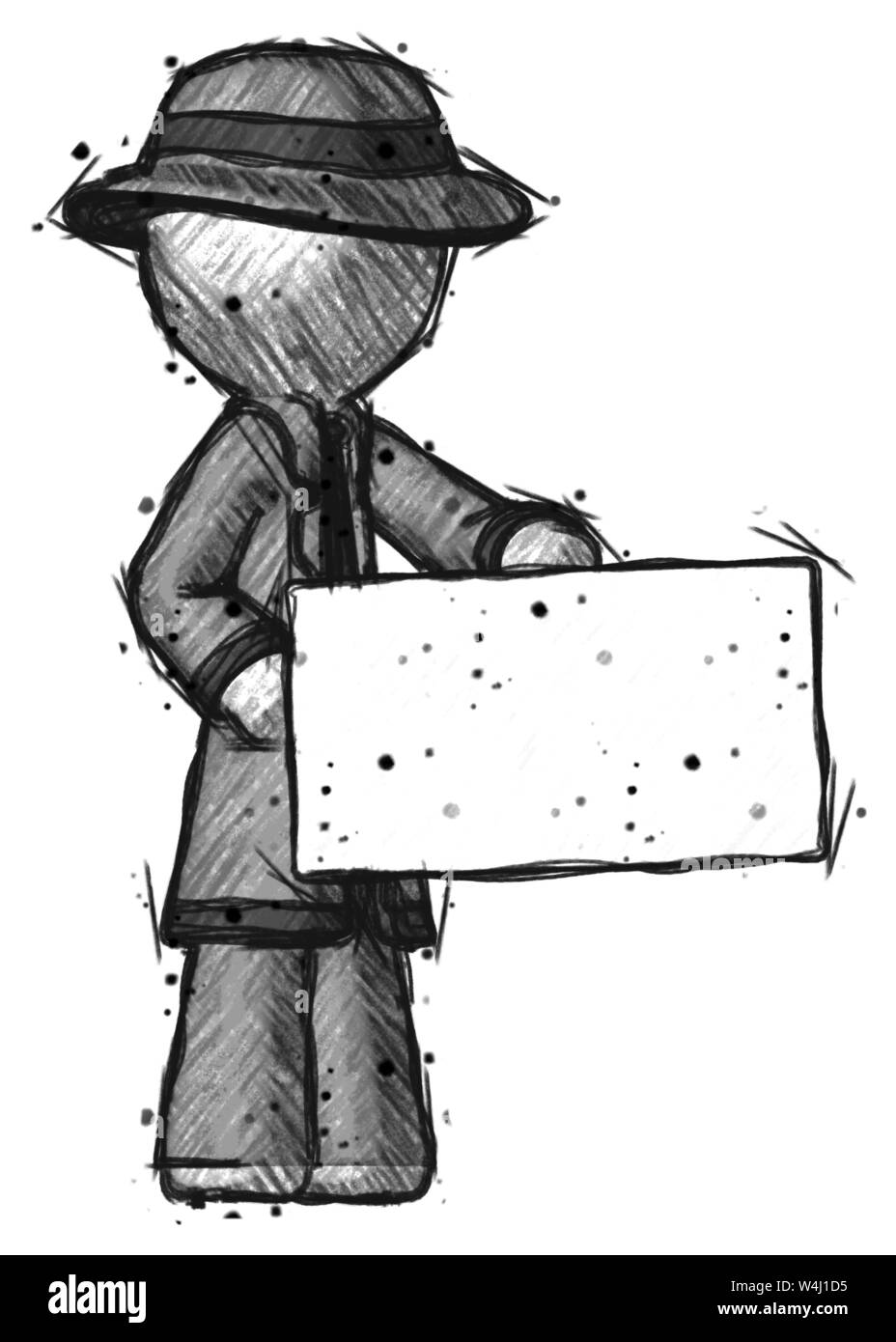 Skizze Detektiv Mann mit großen Umschlag. Stockfoto