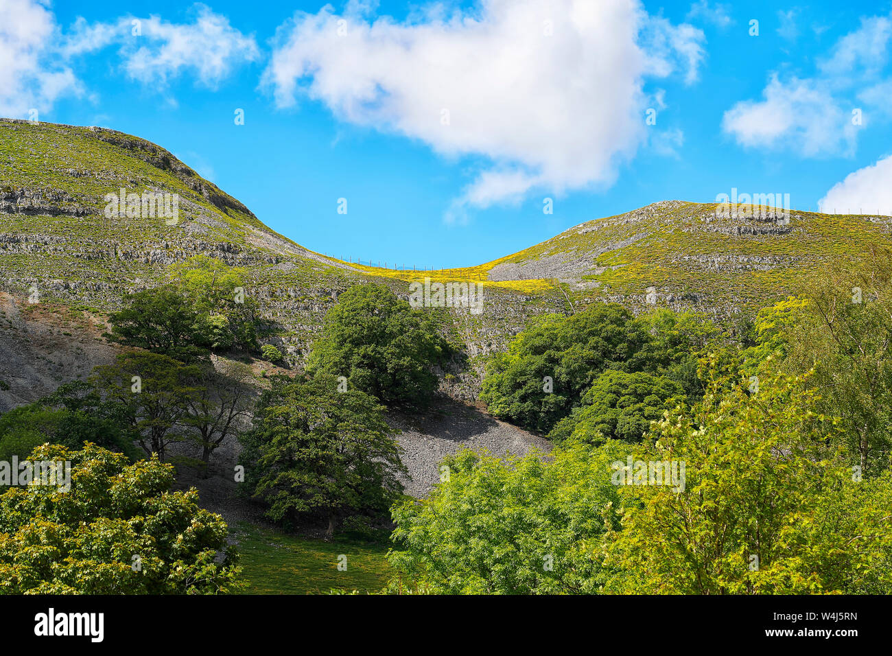 Auf der Suche nach oben Kilnsey Crag in Bösingen North Yorkshire Stockfoto