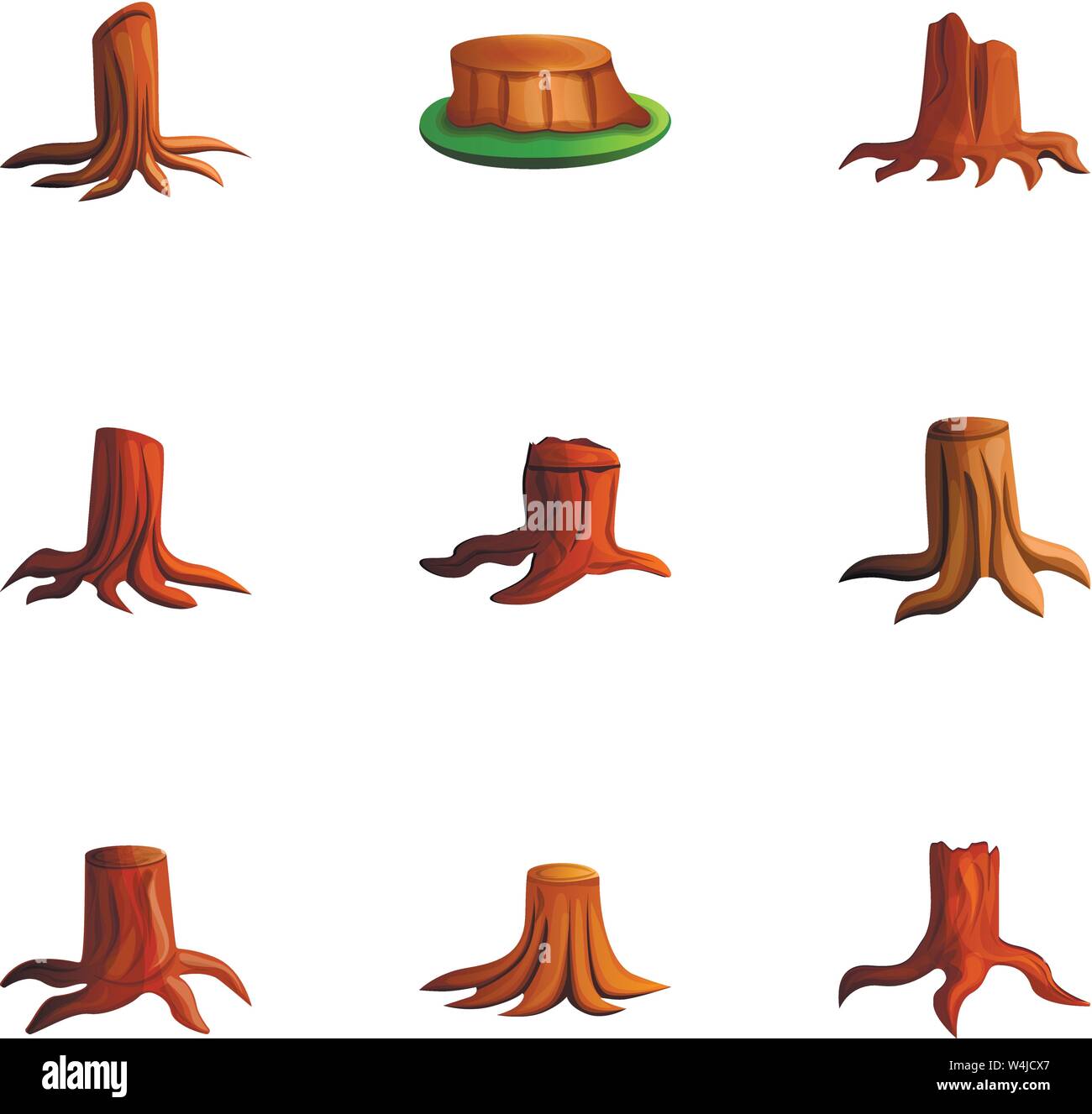 Holz stumpf Icon Set. Cartoon Set von 9 Holz stumpf Vector Icons für Web Design auf weißem Hintergrund Stock Vektor