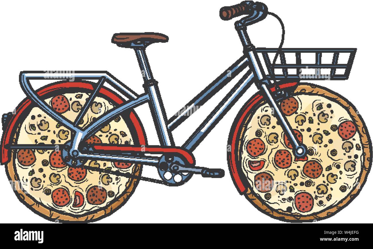 Pizza Delivery.bike Courier Service. Pop Art retro Vektor illustration Zeichnung Stock Vektor