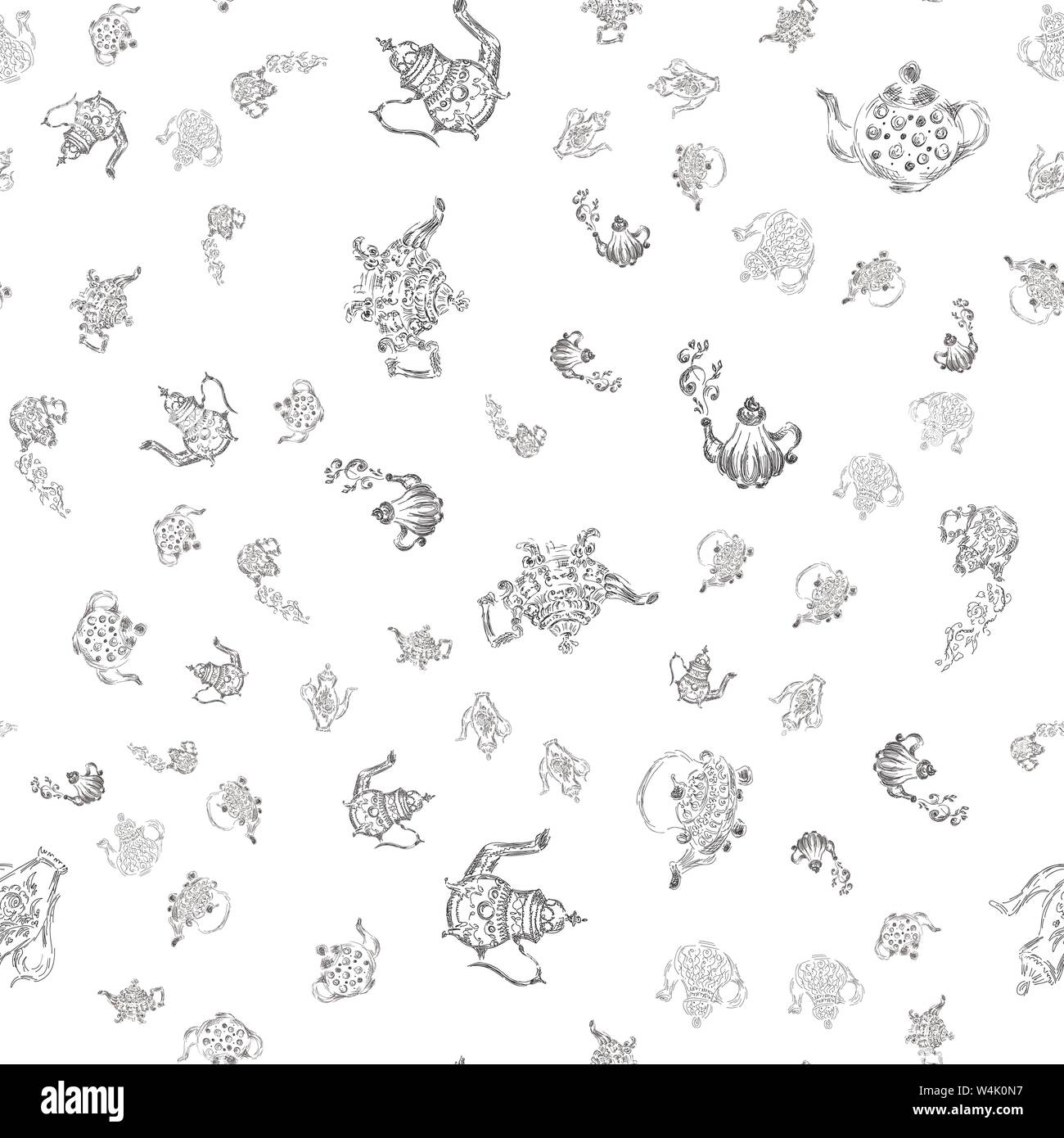 Nahtlose retro Hand gezeichnet von Teekannen, tolles Design für irgendwelche Zwecke. Nahtlose Muster eingestellt. Teekanne Hand ein Muster im chinesischen Stil auf Weiß b Stock Vektor