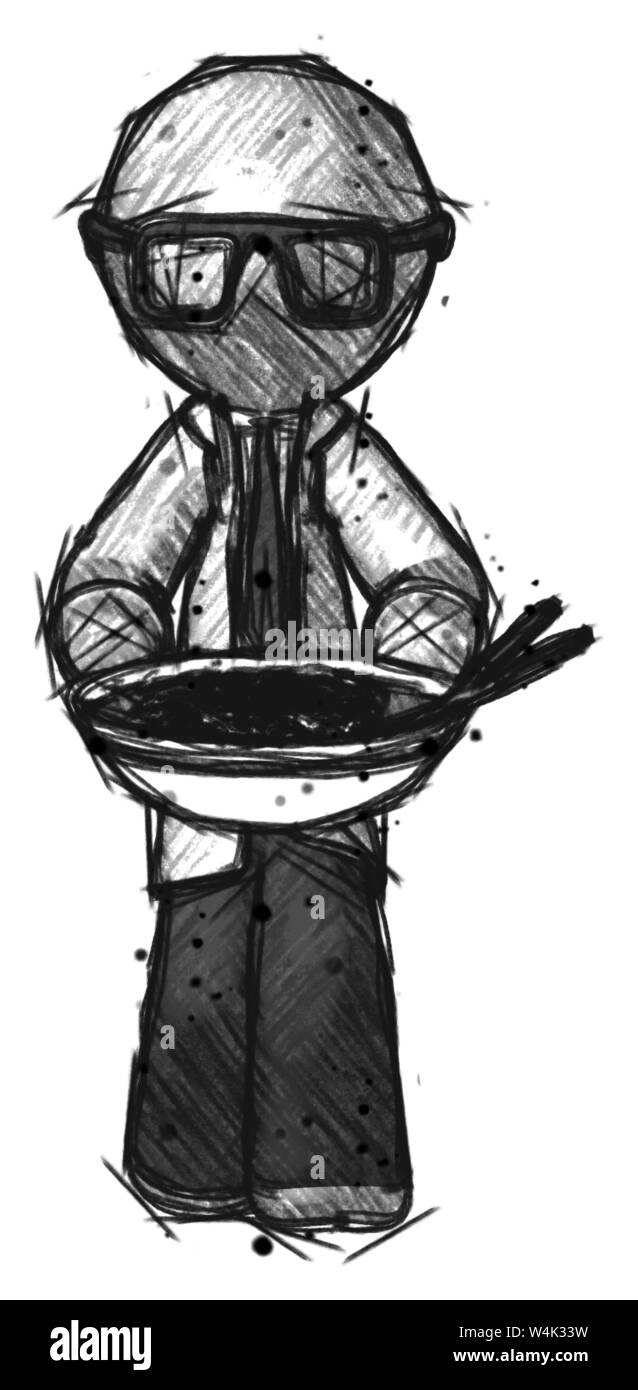 Skizze Arzt Wissenschaftler Menschen dienen oder Nudeln. Stockfoto