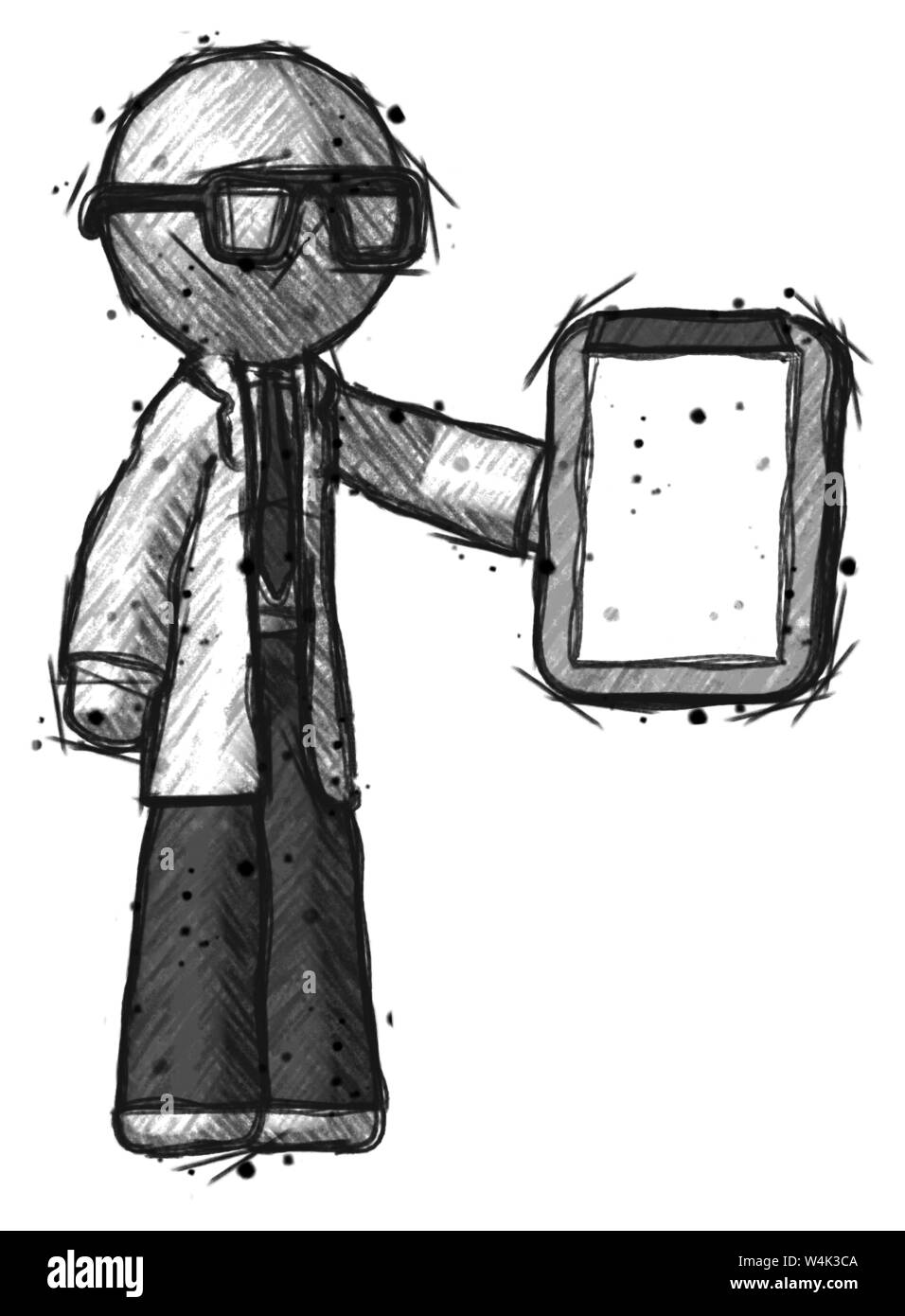 Skizze Arzt Wissenschaftler Mann mit Zwischenablage Viewer. Stockfoto